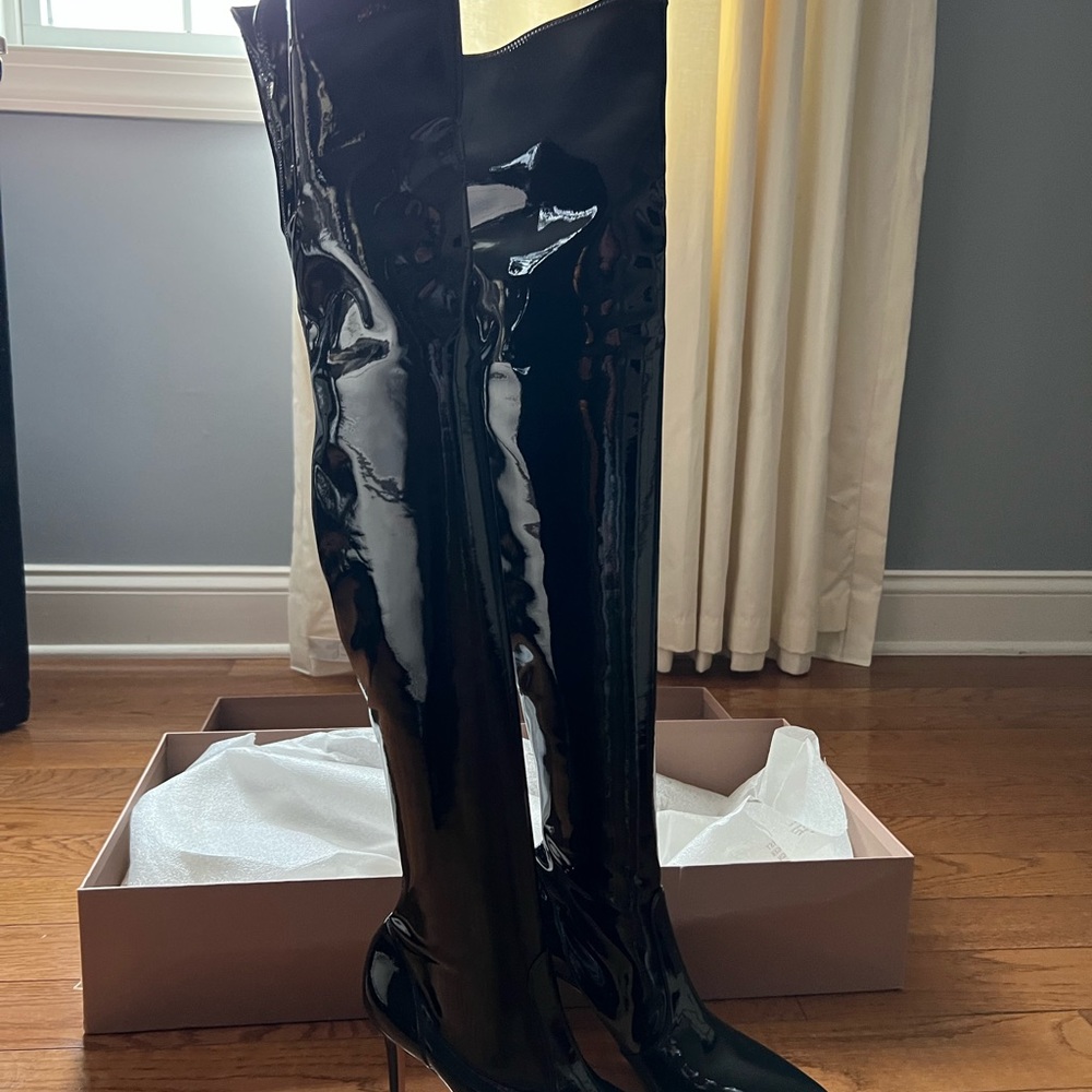 *Brand New* Gianvito Rossi Black Vinyl OTK Boots - Picture 6 of 8